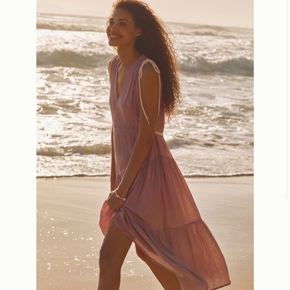 Anthropologie Tiered Pinch Maxi Dress NWT New Large pink Flowy SO FLATTERING! - Picture 5 of 9